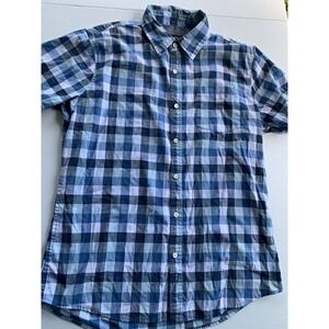 Lee Men's L Plaid Blue & White Short Sleeve Button Up Shirt Woven Pockets